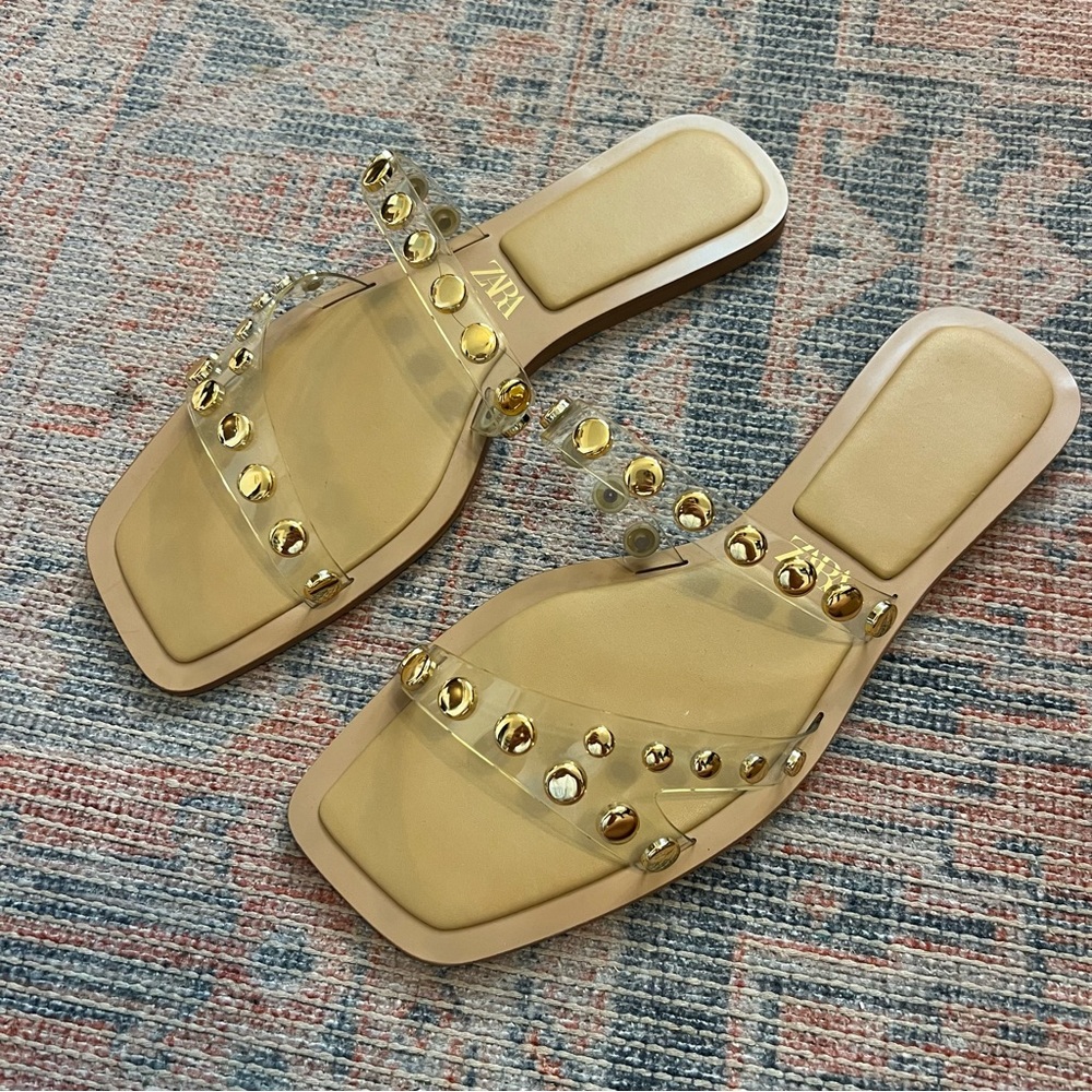 New Zara Gold Studded Sandals